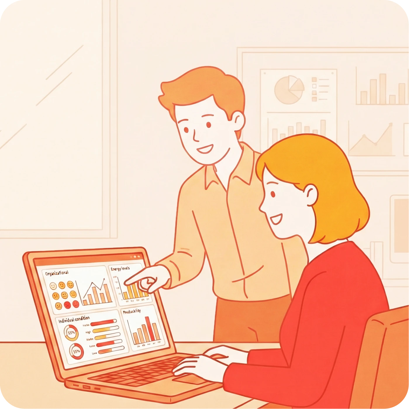 組織や個人のコンディションを客観的に把握できるダッシュボード機能を使用するイメージ